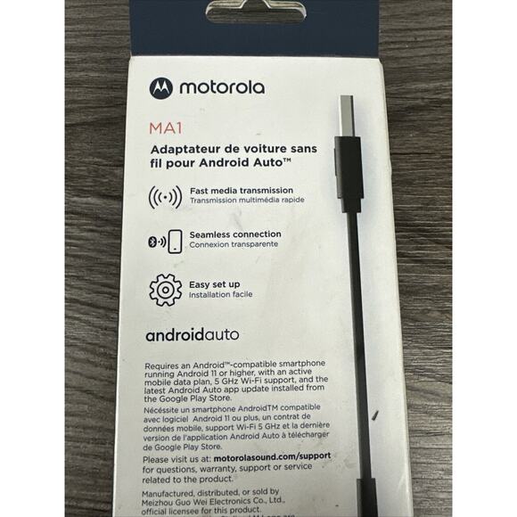Motorola MA1 Wireless Android Auto Car Adapter Black NEW - Picture 4 of 4